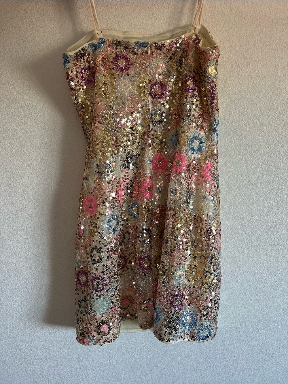 12th Tribe Sequin Floral Mini Dress in Gold, Pink, Blue - Picture 2 of 3